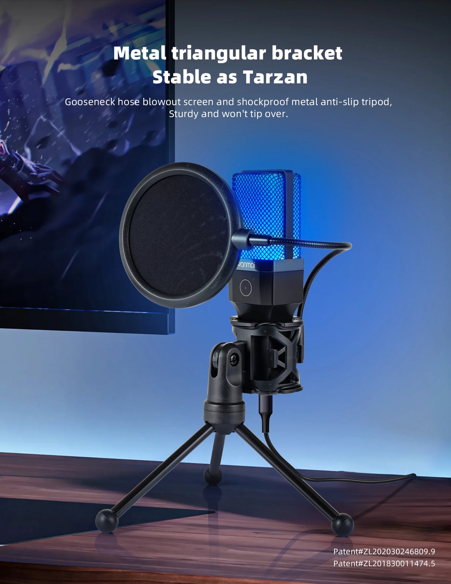 Gaming Microphone Professional Condenser Mic PC Laptop Computer Mike RGB USB Wired Studio Streaming Podcast Gamer Karaoke PC Kit
