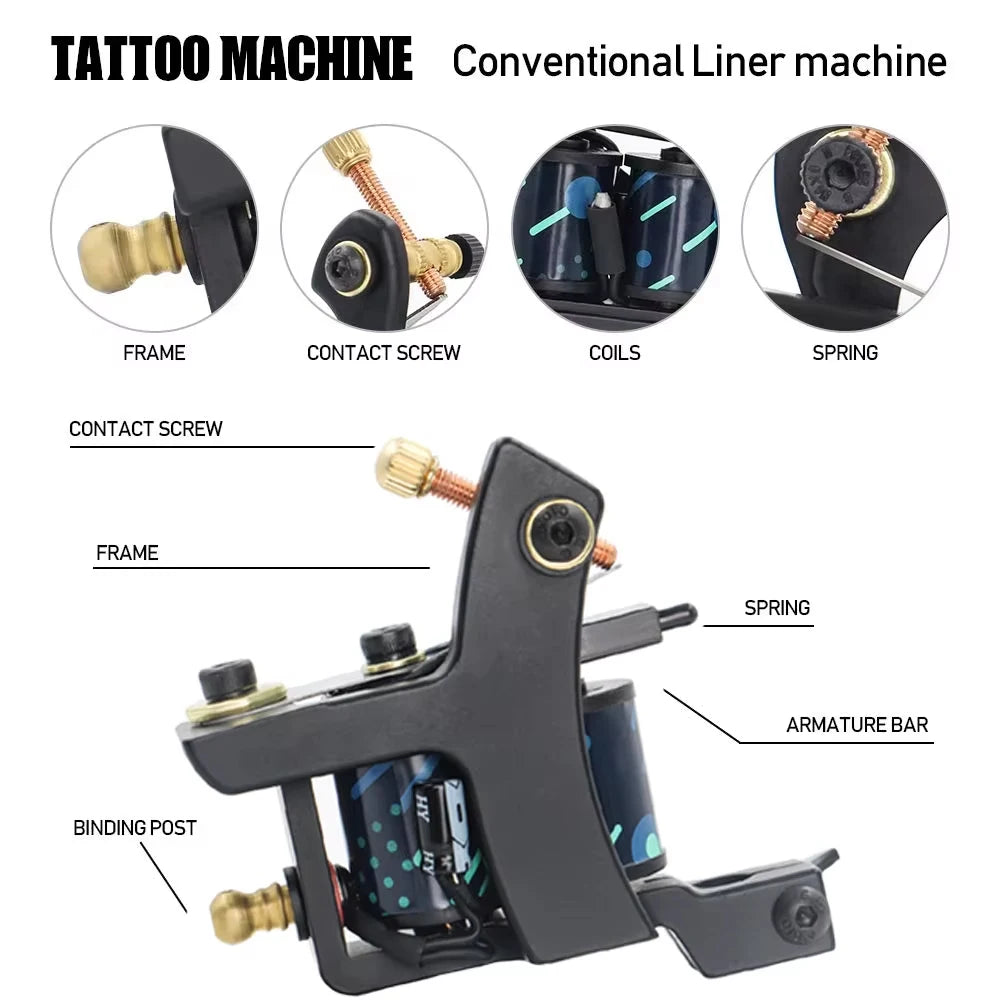 Complete Tattoo Machine Kit Power Supply with Tattoo Needles Ink Accessories Set for Tattoo Body Art Tool Permanent Makeup Kit