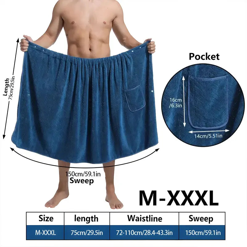Suitable for M-XXXL Men's Bath Skirt Bath Towel Plus Size Bath Skirt Suitable for Home, Travel, Steaming, Spa, Beach