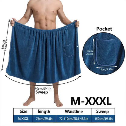 Suitable for M-XXXL Men's Bath Skirt Bath Towel Plus Size Bath Skirt Suitable for Home, Travel, Steaming, Spa, Beach