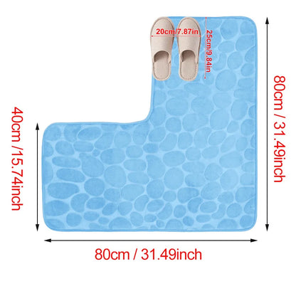 80x80cm New L-shaped Bath Mat Cobblestone Memory Foam Super Absorbent Non-Slip Corner Mat for Bathroom Shower Toilet Home Decor