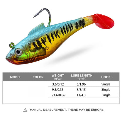 Artificial Soft Bait With Jig Head 4g 10g 25g Jigging Soft Lure Rubber T Tail Fishing Lures Swim Bait For Bass Pike Bass Tackle
