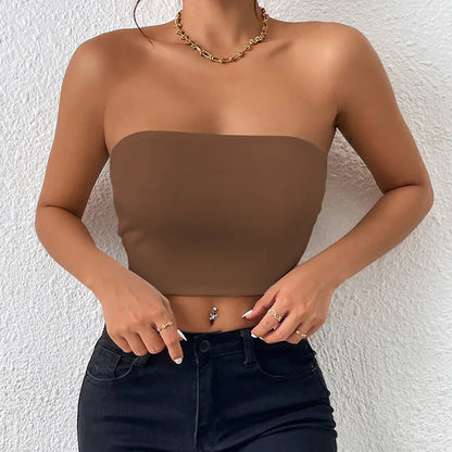 Dam Issilke Crop Top Sömlös – Axelbandslös Halkfri Tunn Andningsbar Sommar, 13 Färger XS–L