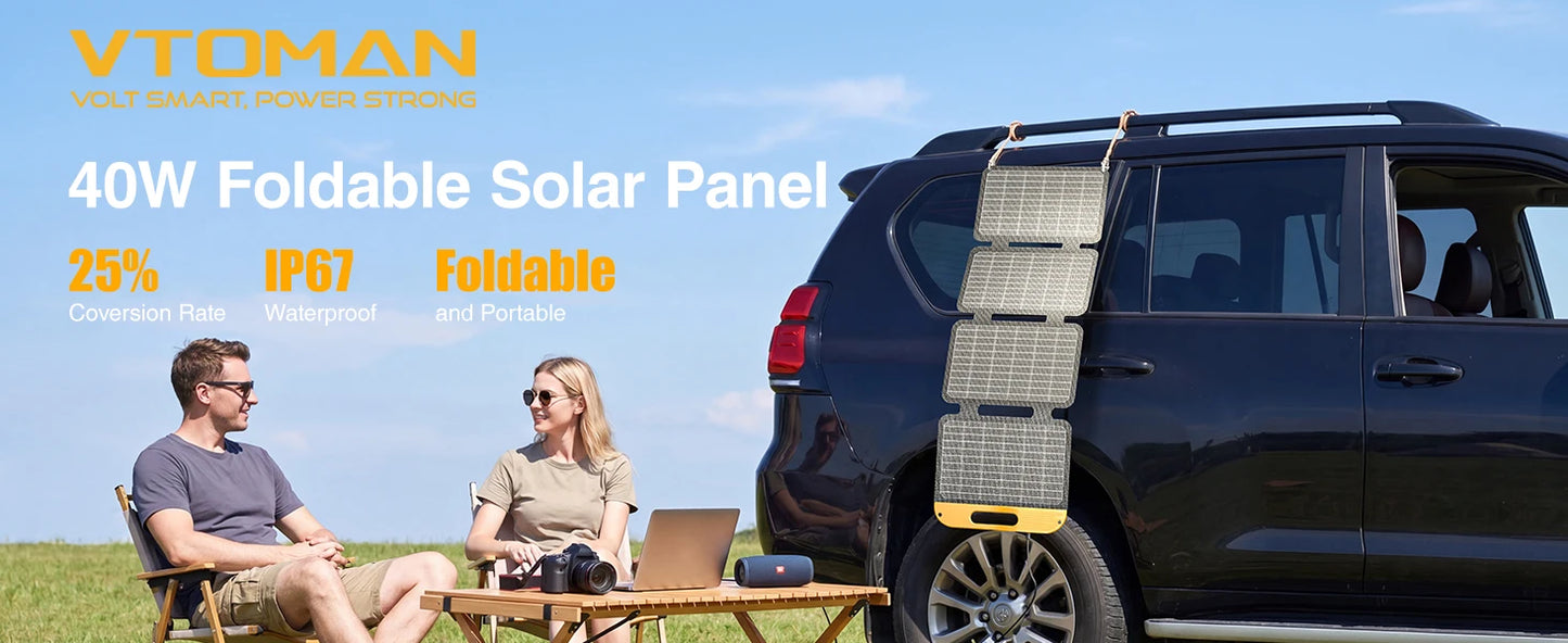 VTOMAN VS40 Hopfällbar Solpanel 40W – IP67, USB-C PD30W & USB-A, 25% Verkningsgrad, Camping