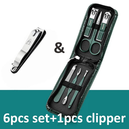 Green Stainless Steel Nail Clipper Sets 6-18 Pcs Manicure Set With Leather Case Professional Foot And Face Care Tool Kits