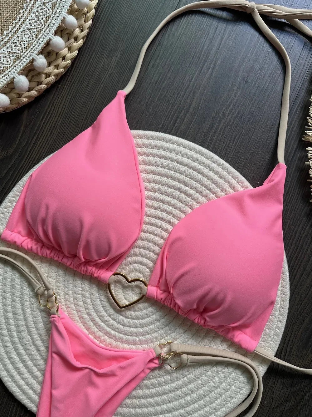 Sexy Halter Solid Color Low Waist Bikini Set Women's Swimsuit Two-piece Triangle Thong Swimwear Bathing Suit Brazilian Biquinis