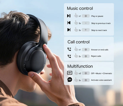 Baseus BH1 Lite Wireless Headphones Bluetooth 6.0 ENC Clear Call Headsets Super Bass Hit Earphones 80H Playtime Over Ear Headset
