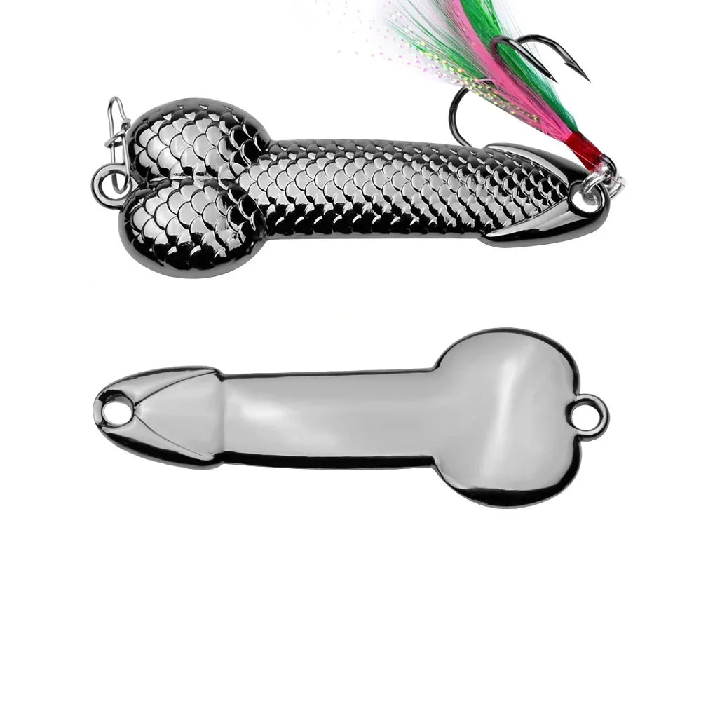Metal Penis Spoon Lure 3g 7g 11g 15g 21g 28g 36g Hard Bait Tackle Sequin Vibrating Fishing Lure Artificial Bait Feather Hook VIB