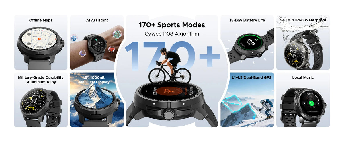 DOOGEE ANYMOVING M1 PRO Smart Watch 1.5" AMOLED Dual Band GPS Smart Watch with Offline Maps 170+ Sports Modes Fitness Watch 15-Day Battery AI Voice Assistant 5ATM Waterproof Outdoor GPS Watch