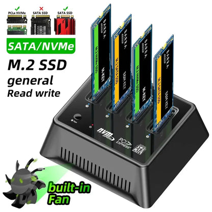 MAIWO 4 Bay M.2 SATA NVMe Docking Station 10Gbps M2 NVME NGFF SSD Case USB3.1 Type-C Gen2 External Hard ssd box with Cooling Fan