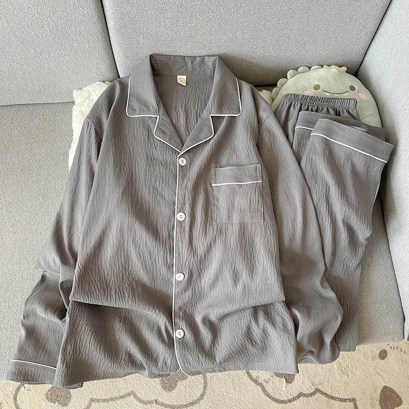 Herr Pyjamas Set Vår & Höst – Långärmad Ledig Enfargad Molnbomull 2-delad, 9 Färger L–3XL