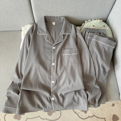 Herr Pyjamas Set Vår & Höst – Långärmad Ledig Enfargad Molnbomull 2-delad, 9 Färger L–3XL