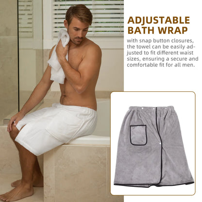 Men Wearable Bath Wrap Adjustable Snap Closure Coral Fleece Towel Highly Absorbent Drying for Bathroom Pool Beach Spa