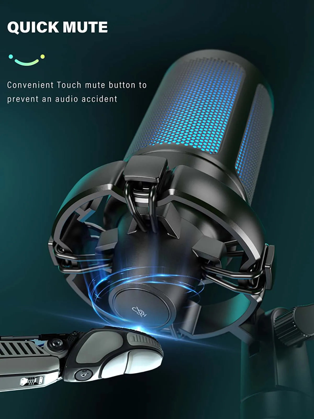 AmpliGame RGB USB Gaming Microphone with Light-touch Mute,Condenser Mic with Tripod for PC,PS4/5,Laptop Streaming Podcasting -A2