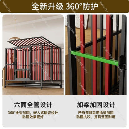 Heavy Duty Foldable Dog Crate for Large Medium Dogs Indoor Home Pet Cage Kennel with Toilet Tray Reinforced Square Tube Metal