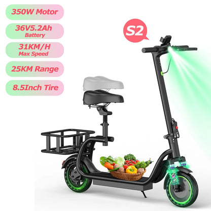 AOVOPRO S2/S2Pro hopfällbar elscooter med sits och korg