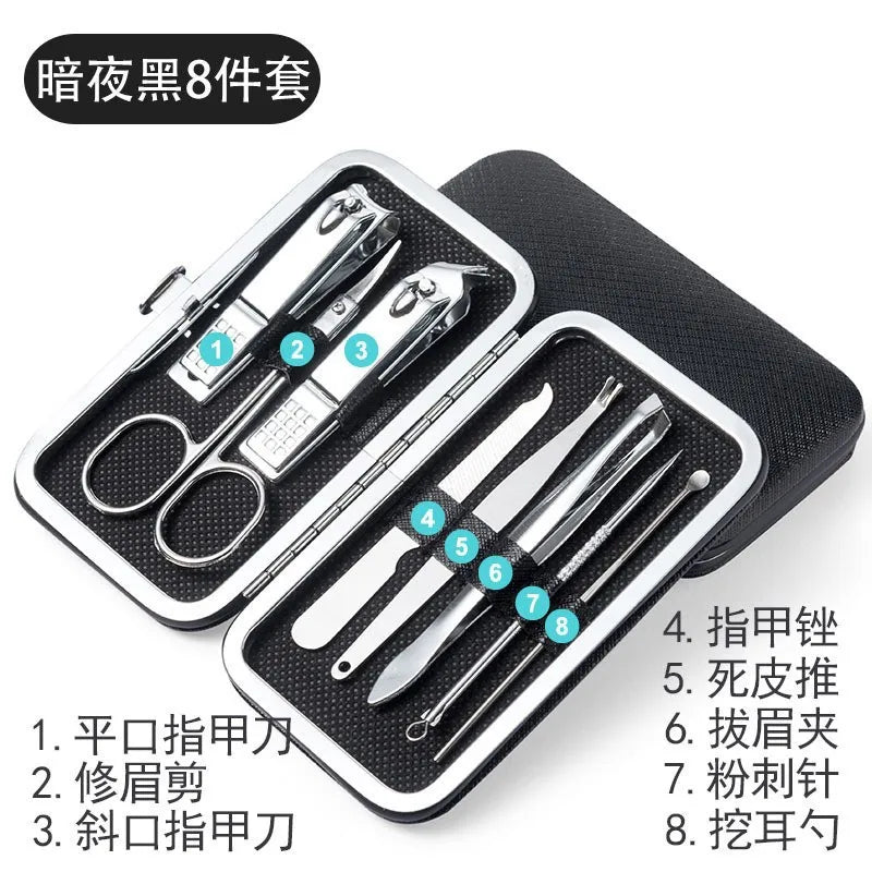 Stainless steel nail clipper set of 19 pieces, diagonal nail clippers, pedicures, ear picks, spoons, nail art set