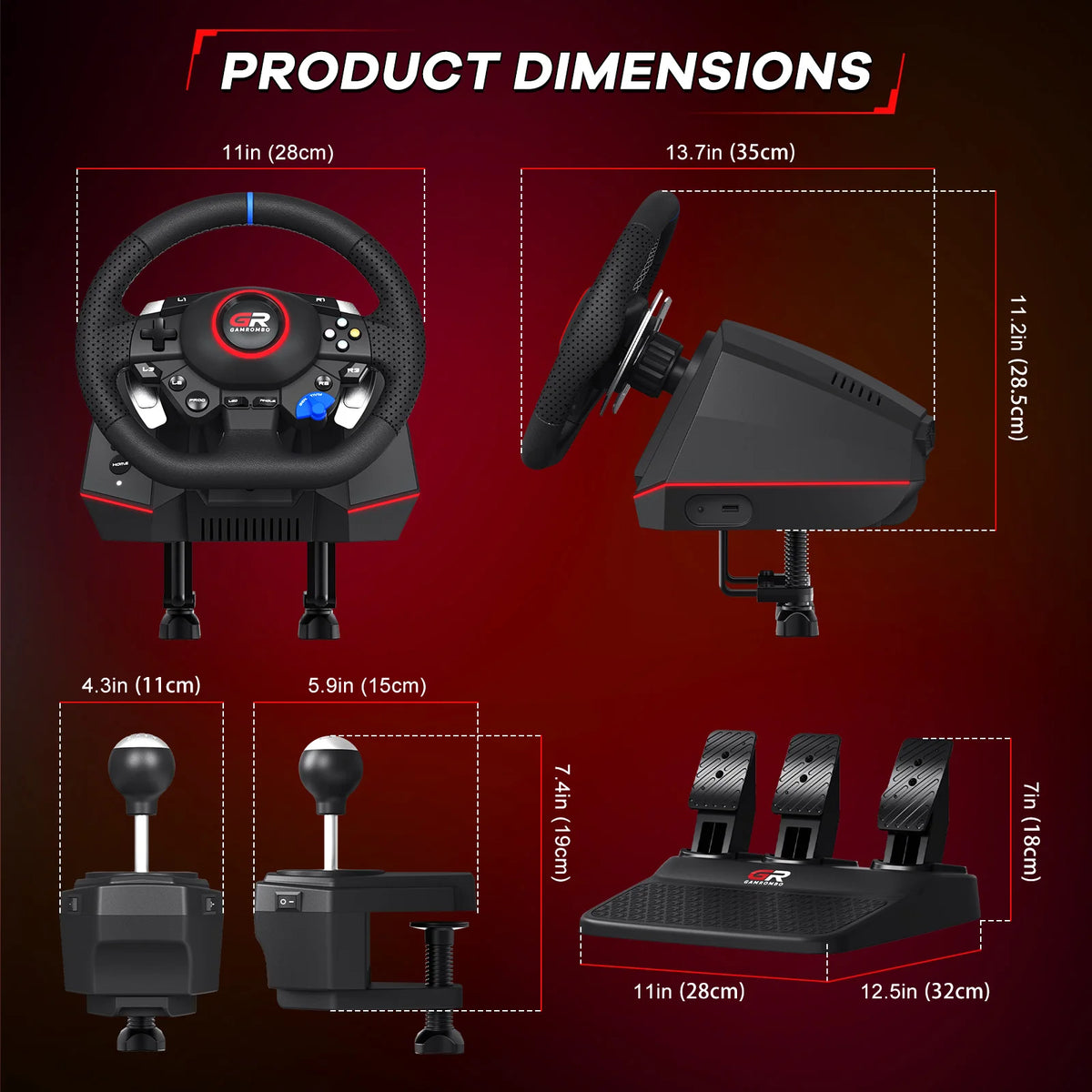 Racing Wheel Simulator For PS5/PS4/PC RGB Gaming Steering Wheel 270°&900° Volante Adjustment Macro Hall 3-Pedal Gear Lever Set