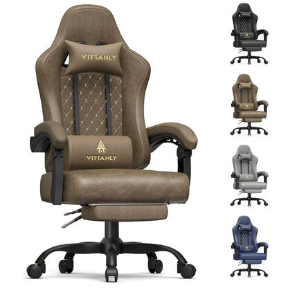 Vittanly Gaming Chair Ergonomic Gaming Chair with Headrest, Lumbar Cushion and Footrest, Height-Adjustable Rotating Office Chair