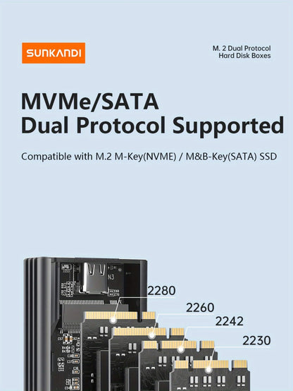 SUNKANDI M.2 NVME SATA SSD Enclosure Adapter, USB C 3.1 Gen 2 (10 Gbps) To M.2 PCIe NVMe and SATA SSDs Support for SSDs 2230