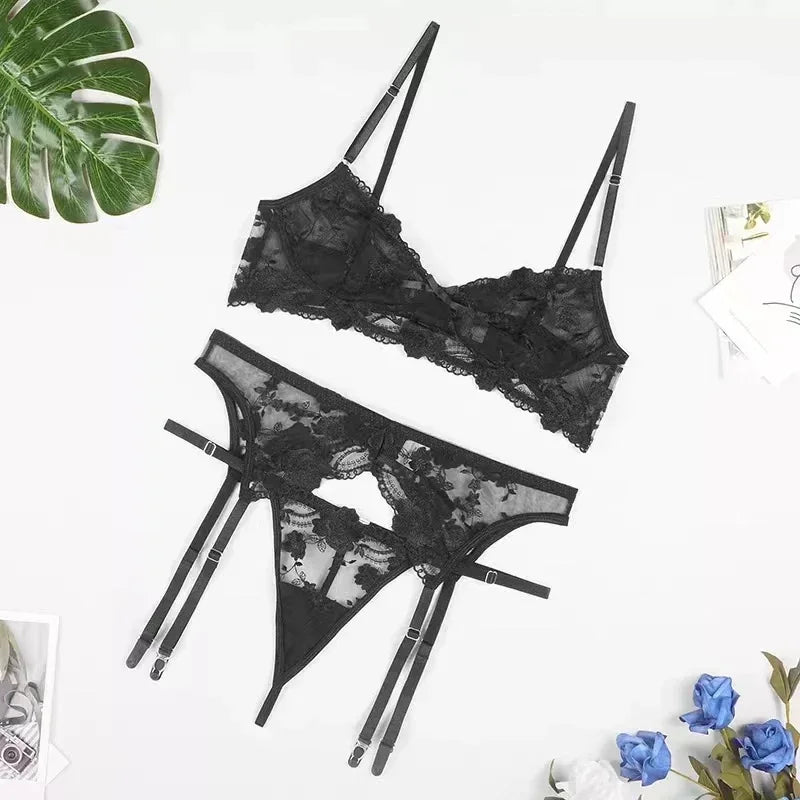 Women Lingerie Set Lace Embroidery Push Up Bra Panties Sets Deep V Gather Top Sexy Underwear Bras Brassiere Lingerie Set sissy