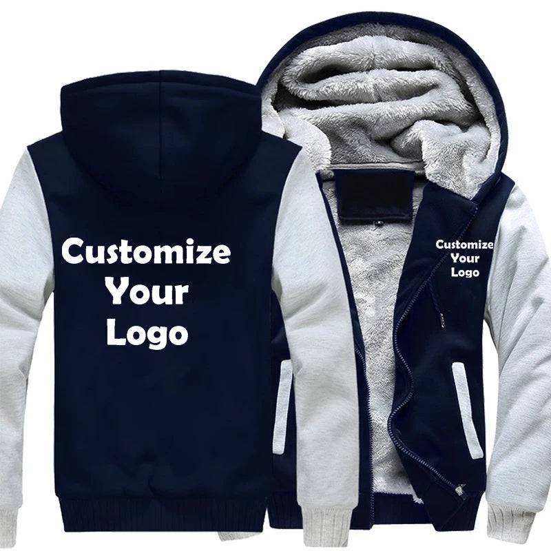 Herr Hoodie Vinterjacka 2026 – Anpassningsbar Tryck Streetwear Casual Zip Tjock S–4XL 4 Färger
