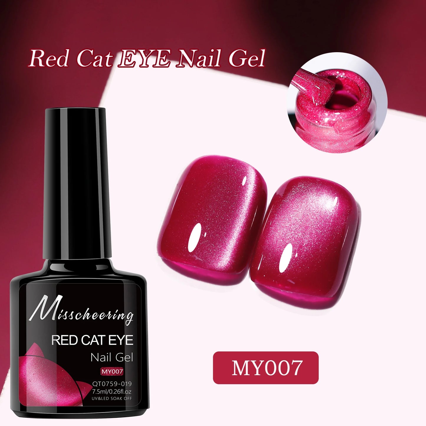 Red Cat Eye Gel Nail Polish Magnetic Glitter Holographic Red Ruby Christmas Polish Reflective Jelly Translucent UV Gel Manicure
