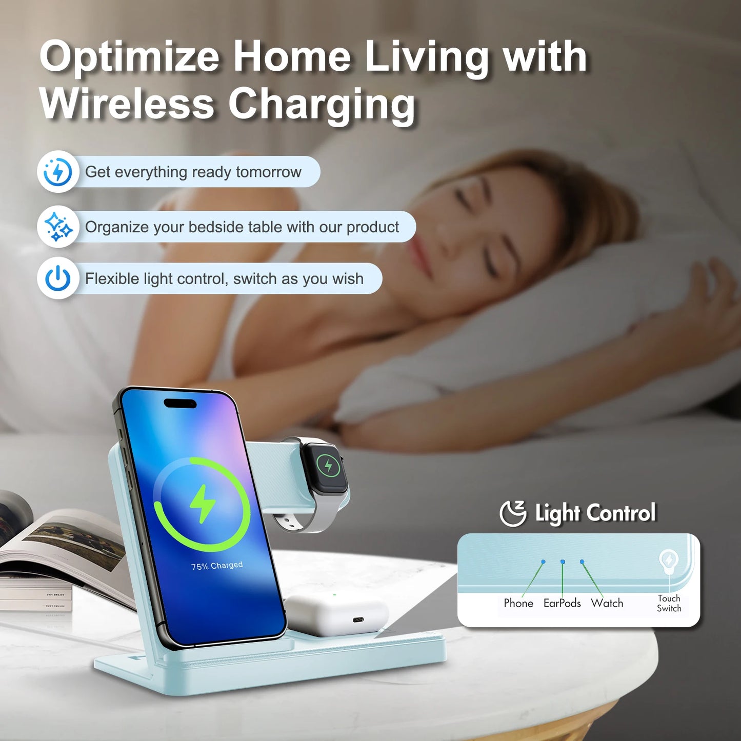 15W Magnetic Wireless Charger Stand Foldable 3 In 1 Fast Charging Sation for iPhone 17- 12 Pro Max Apple Watch 8 7 Airpods Pro
