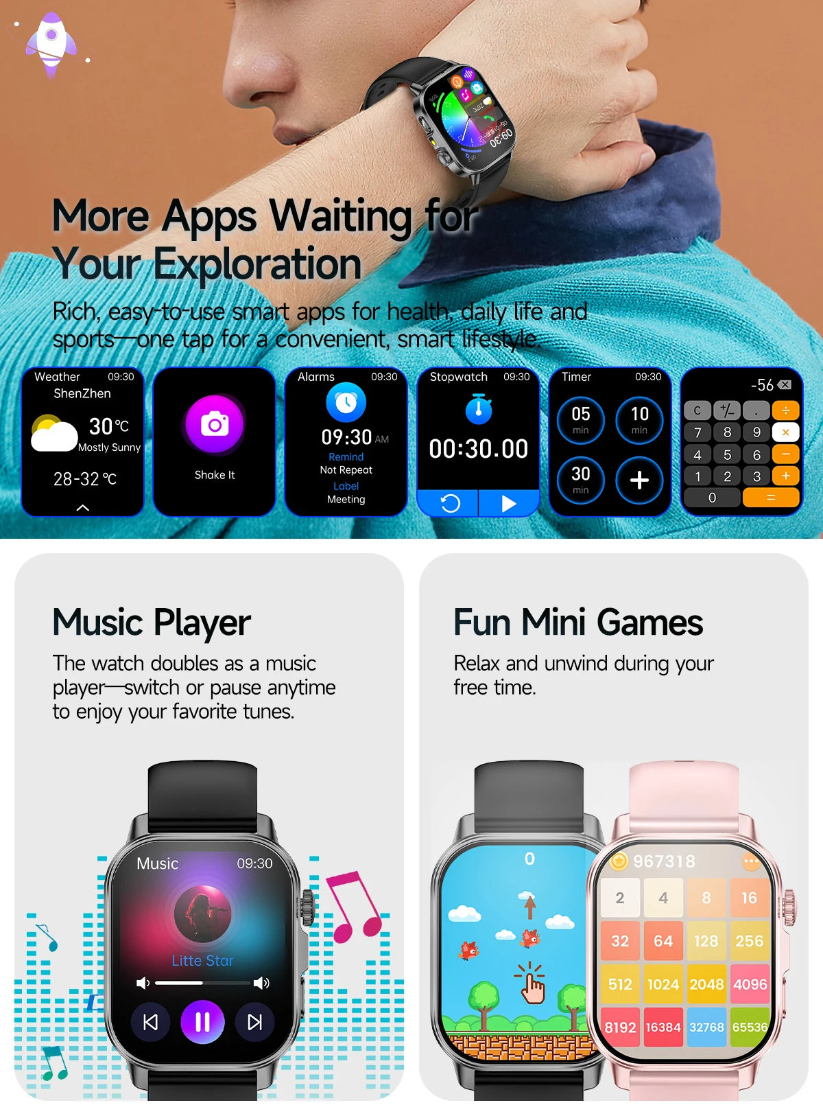 2026 ECG+PPG Daily Health Smart Watch Men Blood Fat Uric Acid Heart Rate Blood Oxygen Bluetooth Call Wellness Tracker Smartwatch