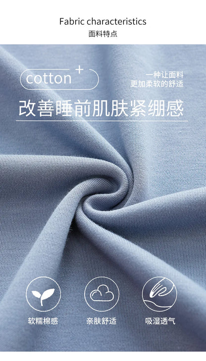 Antibacterial Cotton Pajamas for Men Summer Short Sleeve Shorts Long Pant Three-Piece Set Simple Solid Color Loose Homewear