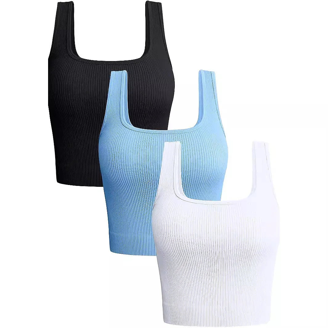 Dam Ribbad Crop Top – Ärmlös Yoga Träningstopp Stretch, 8 Färger S–L