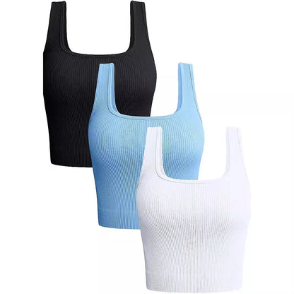 Dam Ribbad Crop Top – Ärmlös Yoga Träningstopp Stretch, 8 Färger S–L