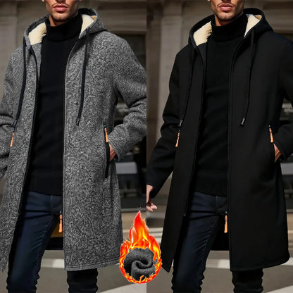 Herr Lång Vinterjacka med Fleece – Varm Vindskyddande Hoodie med Dragkedja, 4 Färger, Storlek S–XXXL