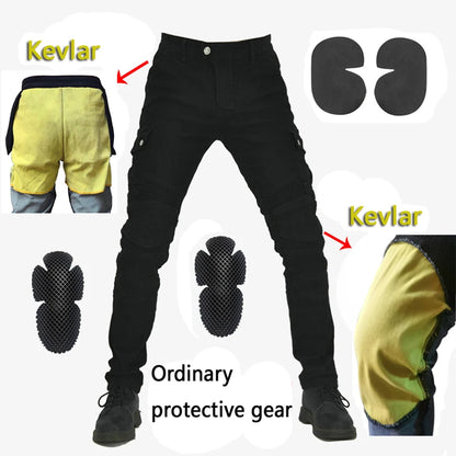 Kevlar MC-byxor med knä- och höftskydd, storlek XXS–5XL