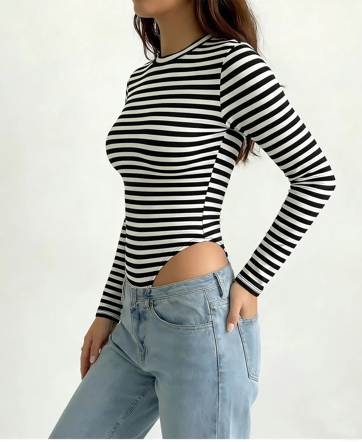 Women's long-sleeved plus-size one-piece dress - fashionable basic style tight-fitting garment - dance outfit one-piece pants