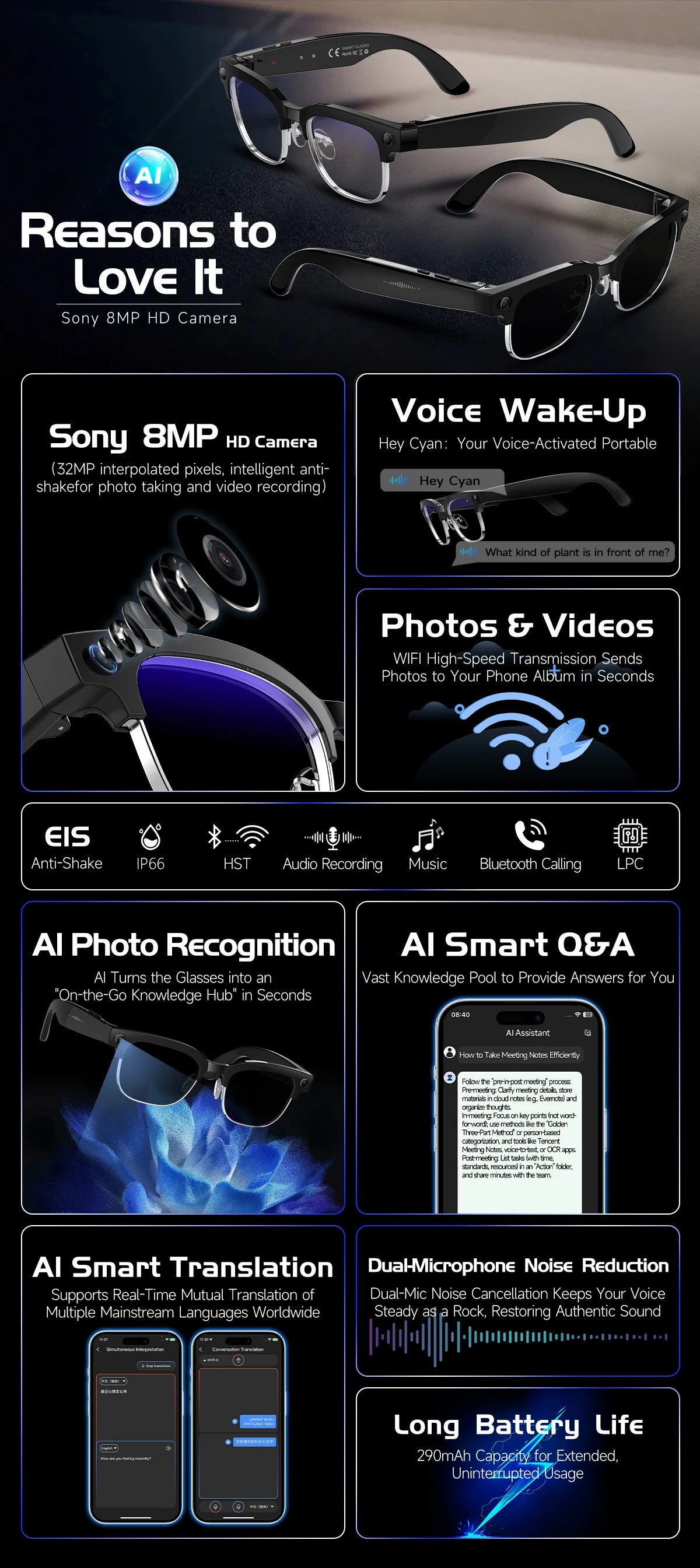 2026 New 4K HD 800W Camera Smart AI Glasses Video Photo Recognition AI Translation Chat GPT Hands-Free Calling Smart Sunglasses