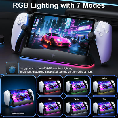 HONCAM Auto Align Charging Dock for PlayStation Portal 7 RGB Light Modes Portable Dock Station with USB-C Charging Cable