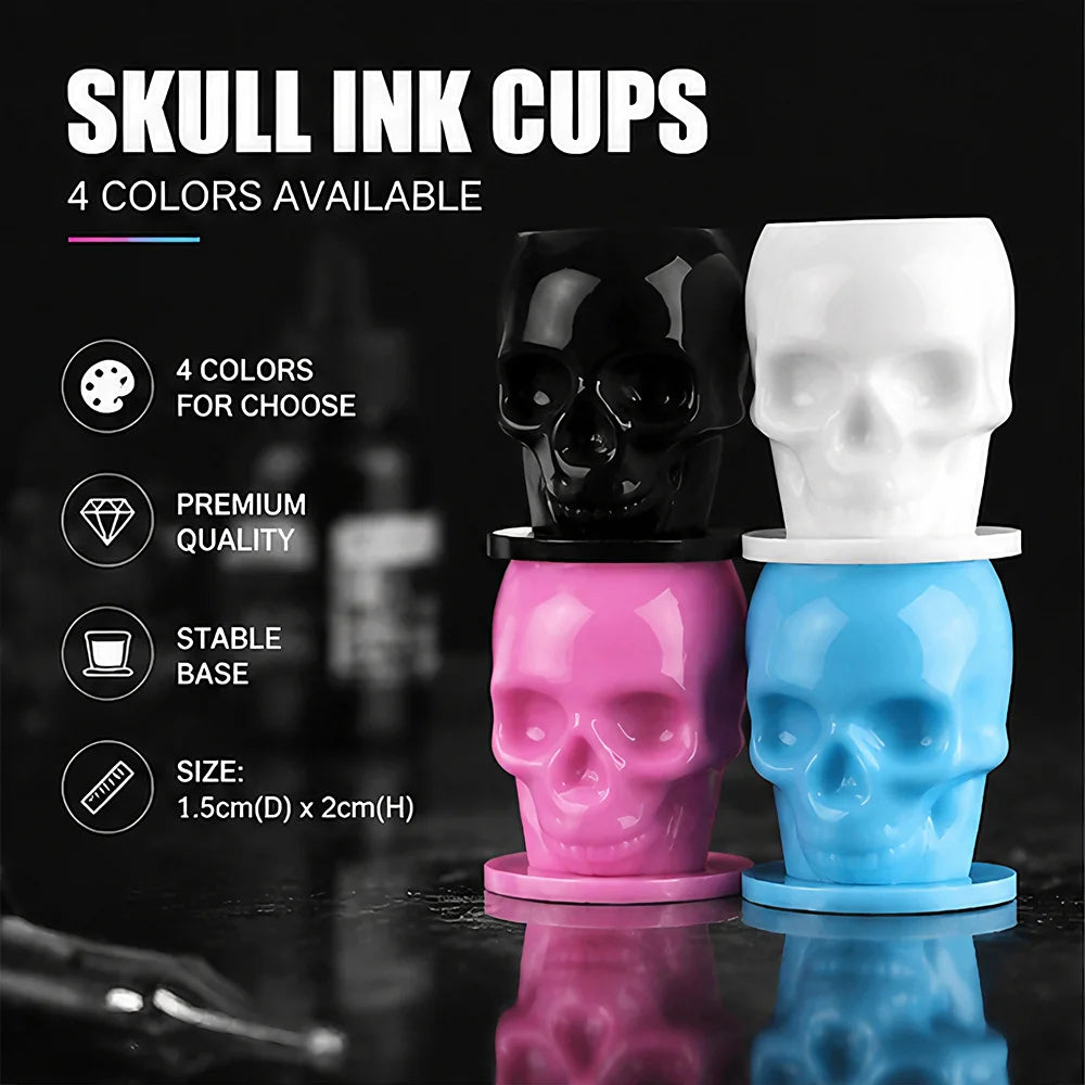 200/100/50PCS Disposable Skull Tattoo Ink Cups Black/White/Pink/Blue Pigment Container Plastic Ink Holder Tattoo Accessories