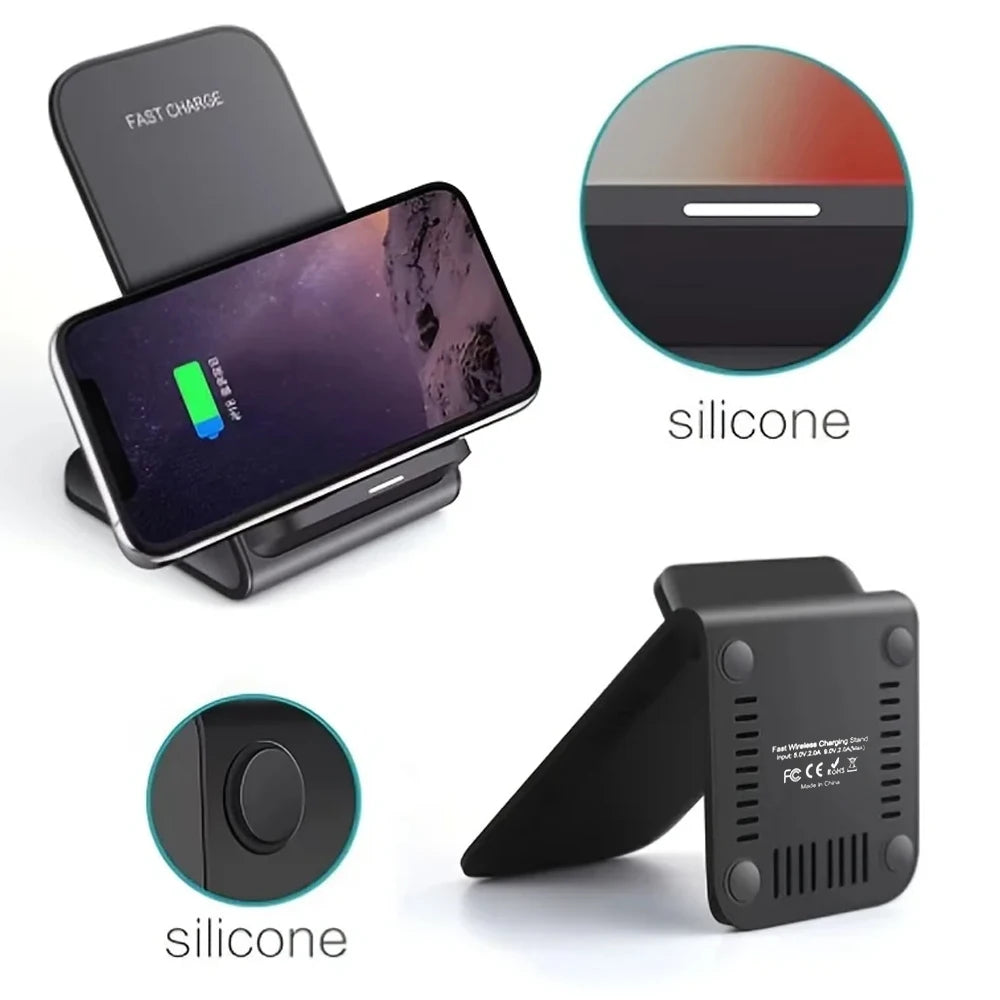 Fast Wireless Charging Stand Compatible with Samsung S24/S23/S22/S21 Ultra, iPhone 17‑12 Pro Max & Xiaomi Smartphones