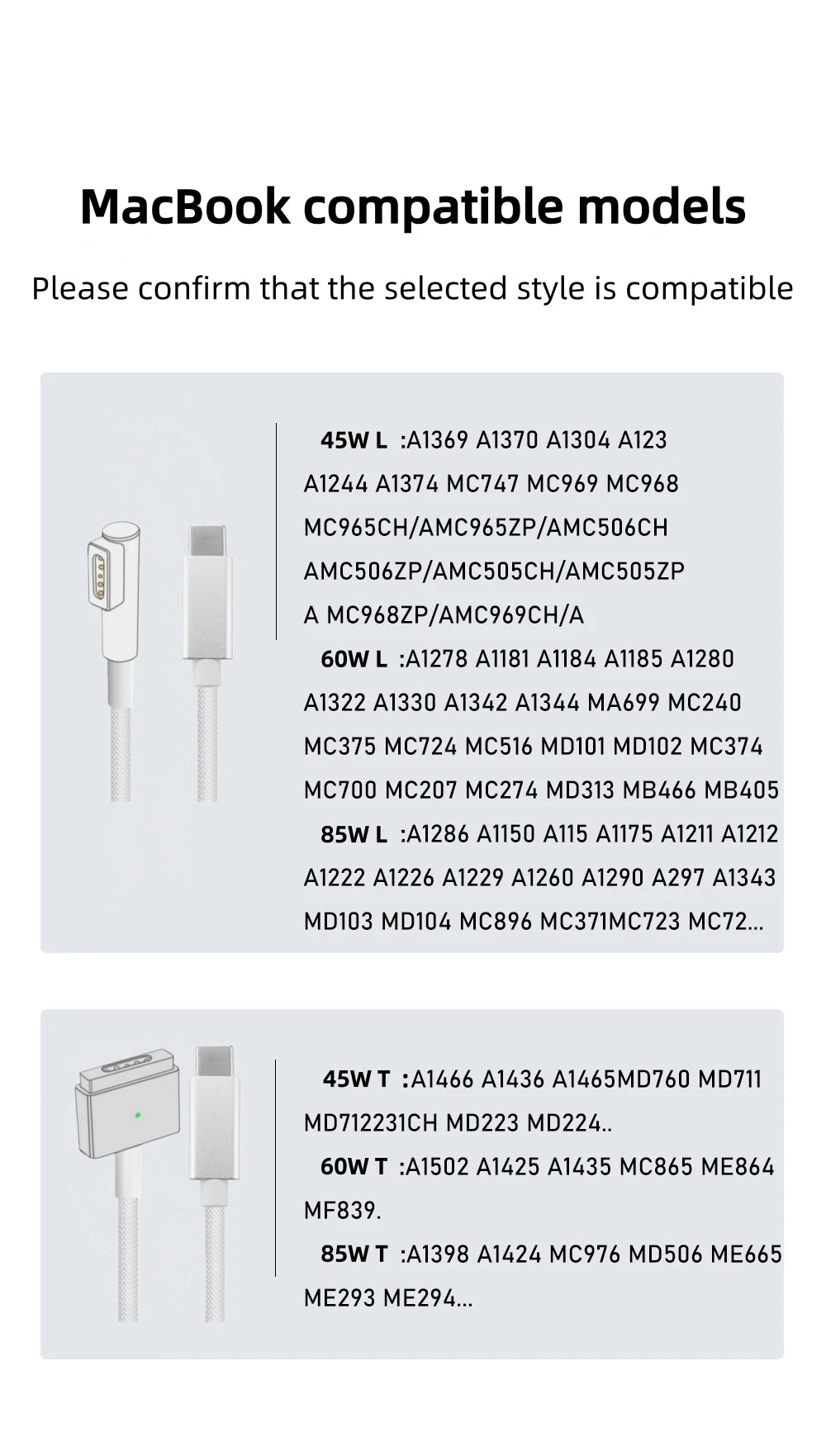 Magnetic Safe Charging Cable for MacBook, USB-C to MagSafe 1/2 Braided Cable Compatible with MacBook Air Pro 45W 60W 85W Adapter