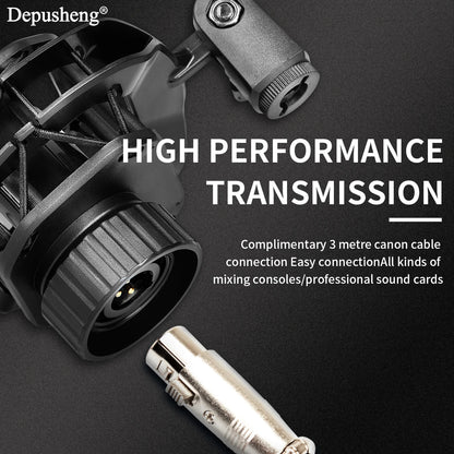 DEPUSHENG V12 Condenser Microphone 48V Sound Card Microphone Anchor Voice Recording Studio High Fidelity