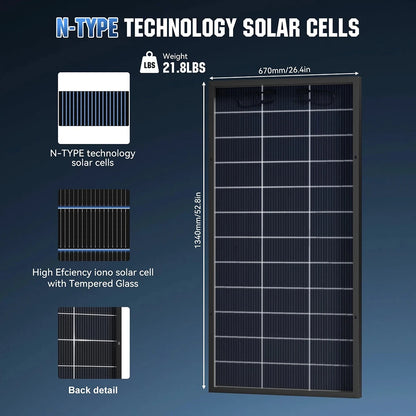 RVPOZWER Bifacial Solpanel 200W/400W/800W – N-Type 18BB, ~25% Verkningsgrad, +15% Bifacial, IP68, 25års Livslängd, Tak/Stuga/Off-Grid, EU-lager (Tyskland)