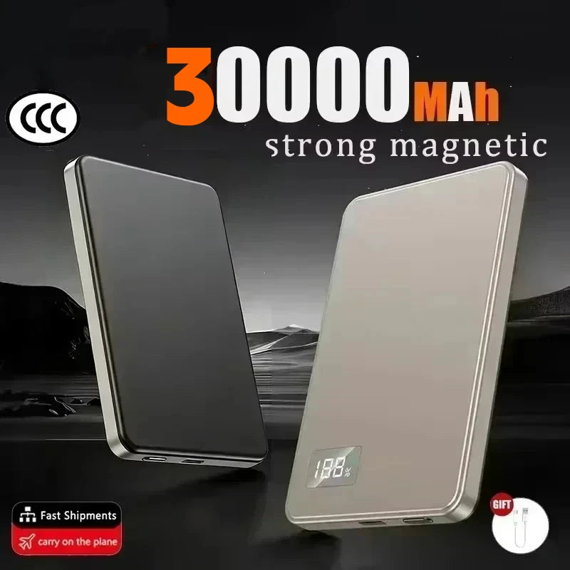 Lenovo Ultra-thin 500000mAh Mobile Power Bank For iPhone Xiaomi For MagSafe Magnetic Wireless Fast Charge Portable LED Display