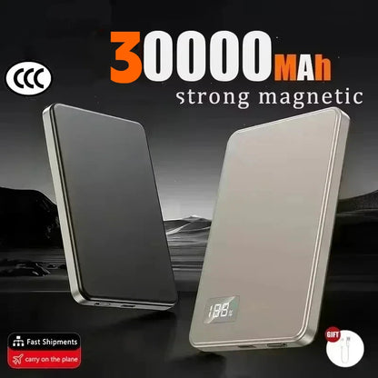 Lenovo Ultra-thin 500000mAh Mobile Power Bank For iPhone Xiaomi For MagSafe Magnetic Wireless Fast Charge Portable LED Display