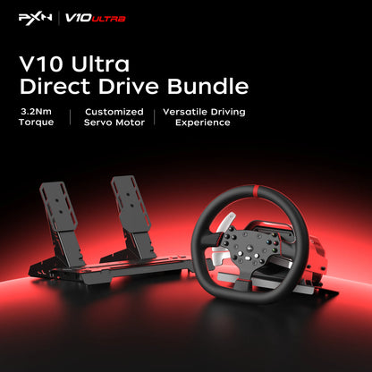 PXN V10 Ultra Direct Drive Wheel Kit, 3.2Nm Force Feedback Racing Wheel with Hall Effect Pedals, 4-Paddle Design, APP Enabled for PC/PS4/Xbox
