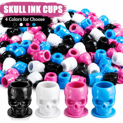 200/100/50PCS Disposable Skull Tattoo Ink Cups Black/White/Pink/Blue Pigment Container Plastic Ink Holder Tattoo Accessories