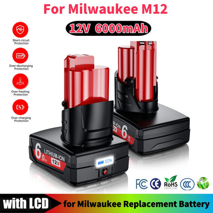 Milwaukee M12 Batteri 12V 6.0Ah Uppladdningsbart med LCD-skärm