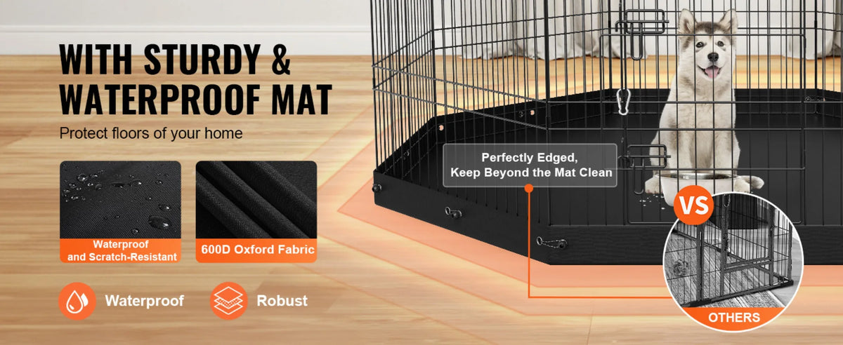 Dog Playpen, 8 Panels Foldable Metal Dog Exercise Pen with Bottom Pad, 61 cm H Pet Fence Puppy Crate Kennel with Ground Stakes, Indoor Outdoor Dog Pen for Small Medium Pets, for Camping, Yard