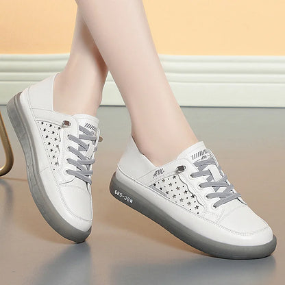Dam sneakers i mjukt läder med snörning – Andningsbara, vulkaniserad, låg klack, sommar, storlek 35–40, 3 färger