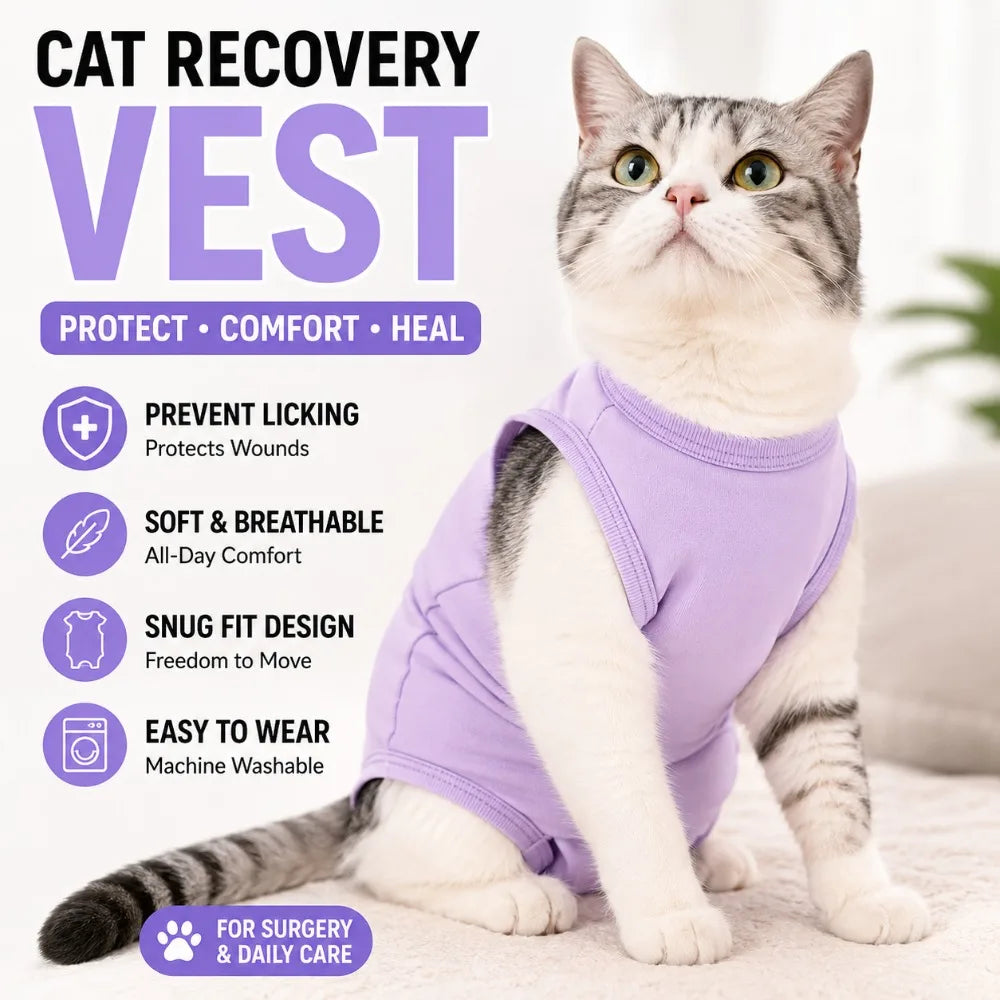 Soft Cat Recovery Vest Anti Licking Kitten Surgery Suit Pet Sterilization Jumpsuit Comfortable Weaning Clothes for Daily Care